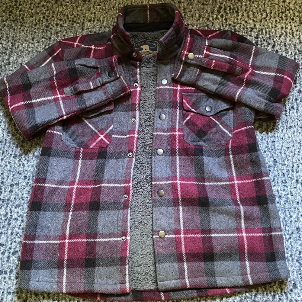 Red, black, grey, white, silver Freedom foundry boys super plush shirt jacket